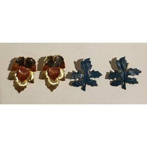 **Huge Sale Lot 2 Vintage Enamel Leaves Brown Blue Earrings**